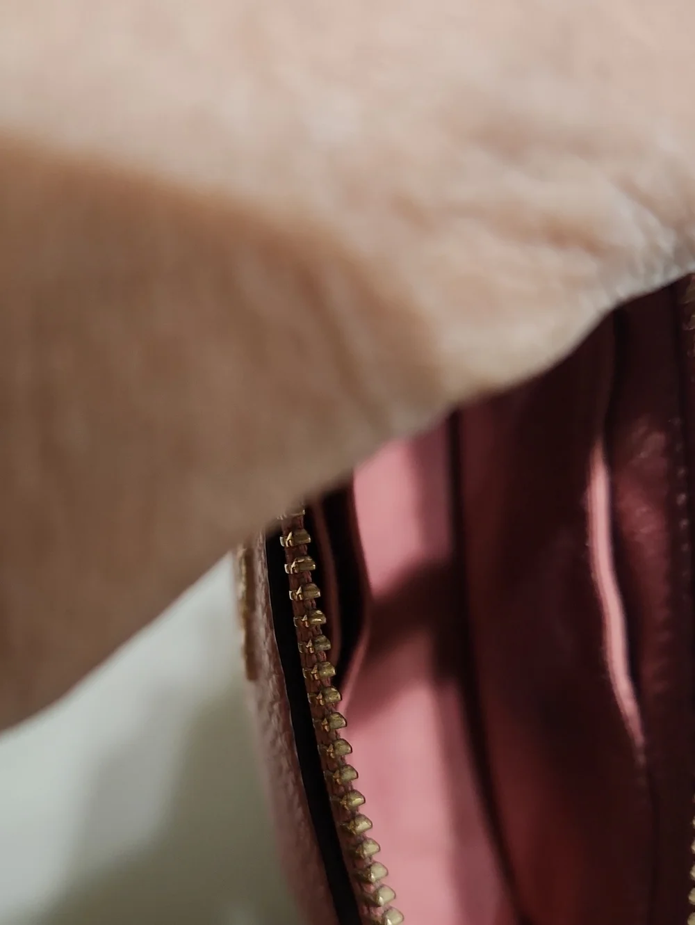 Coach Pebble Leather Shoulder Wristlet in Dusty Rose with Gold Chain